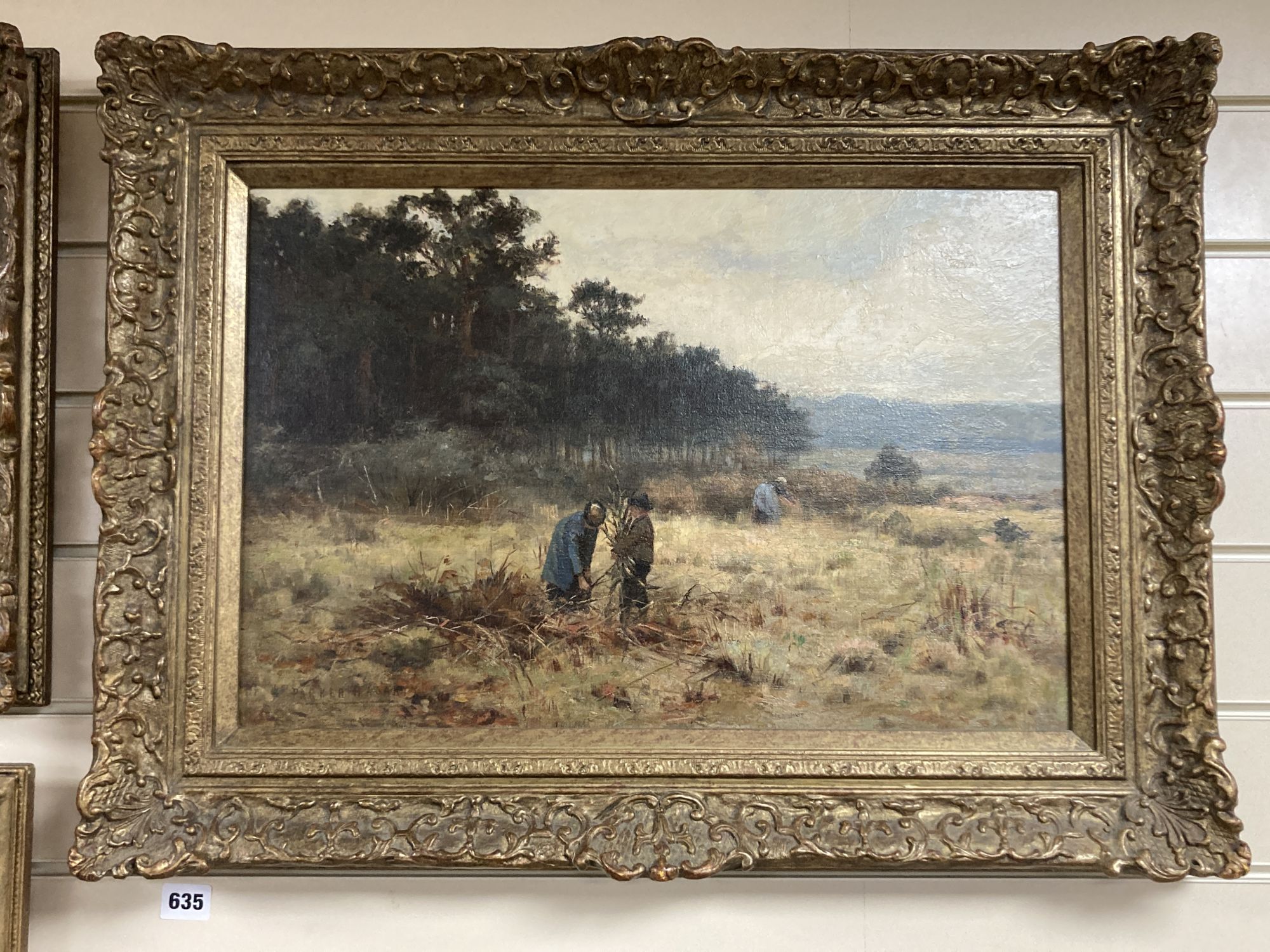 Parker Hagarty (1859-1934), oil on canvas, Gleaners beside pine woods, signed, 34 x 51cm